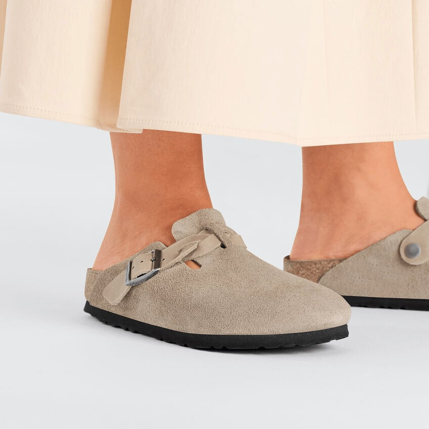 Closed-Toe cork slides Braid | Suede | Taupe