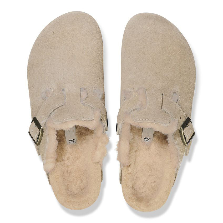 Closed-Toe cork slides Shearling | Suede | Taupe