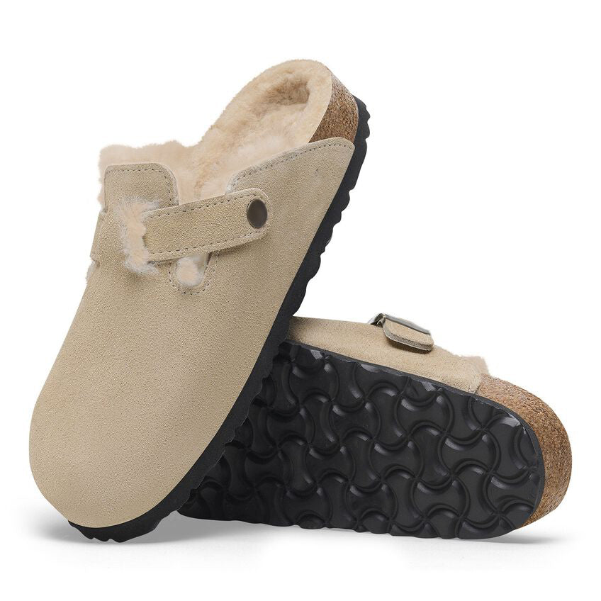 Closed-Toe cork slides Shearling | Suede | Taupe